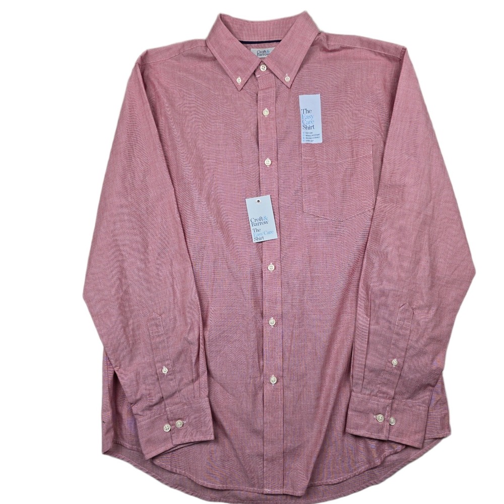 Croft & Barrow Shirt Mens Large Red Cotton Blend‎ Button Down Easy Care NEW